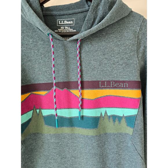 L.L. Bean Multicolor Mountain Skyline Cotton Blend Graphic Hoodie Size Tall Xs - Picture 6 of 7